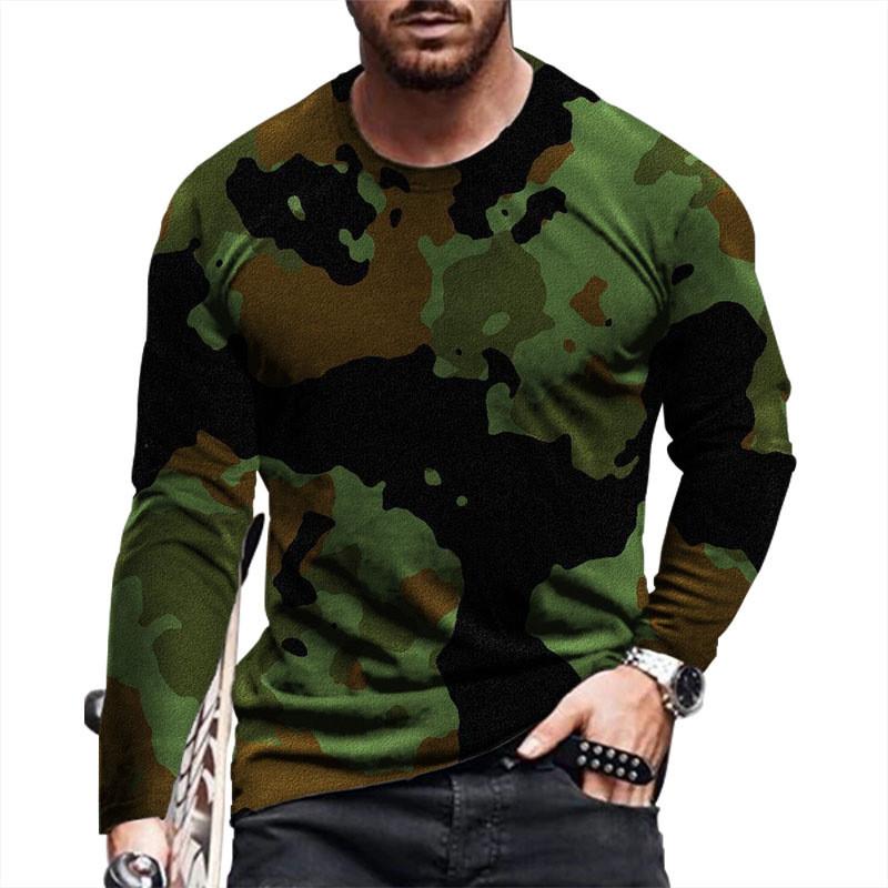 ETST 05 Losse Casual Heren Camo Patroon T-shirts Herfst Lange Mouw Ronde Hals 3D Print Sportieve Workout Heren Tops Tees 6XL Plus Size S
