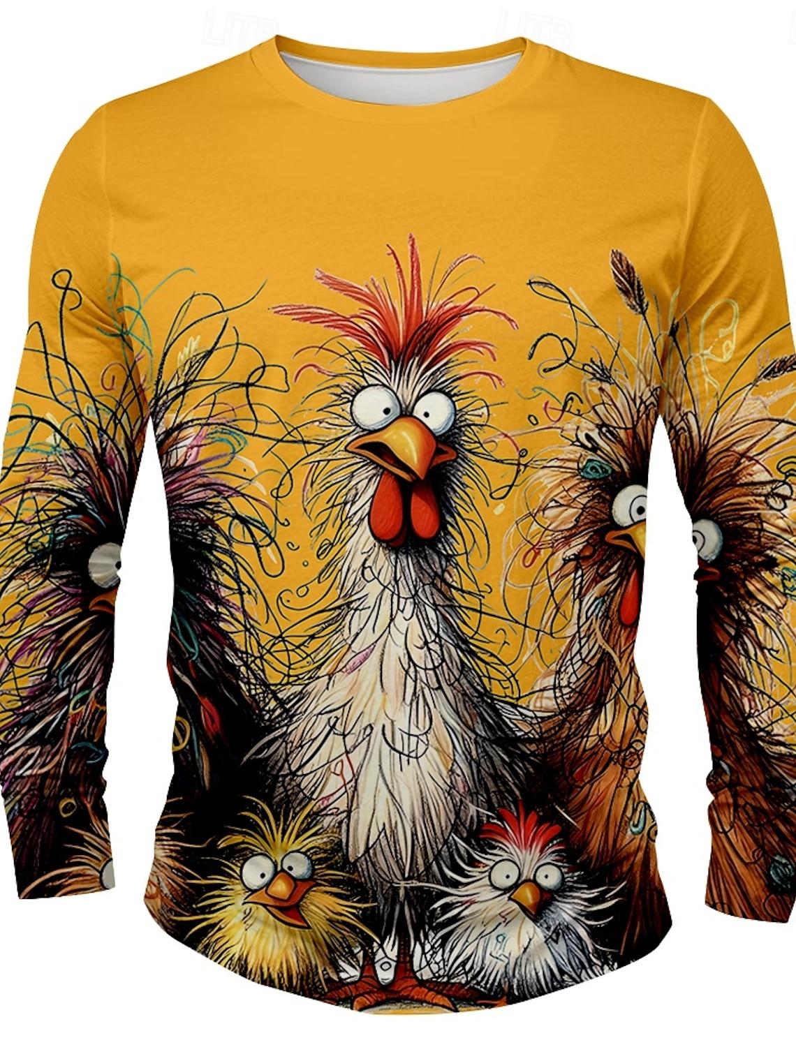 Xuhaijian02 3D-geprint anime kippenpatroon 3D-geprint herfst heren ronde hals T-shirt casual lange mouwen oversized trui mode tops S