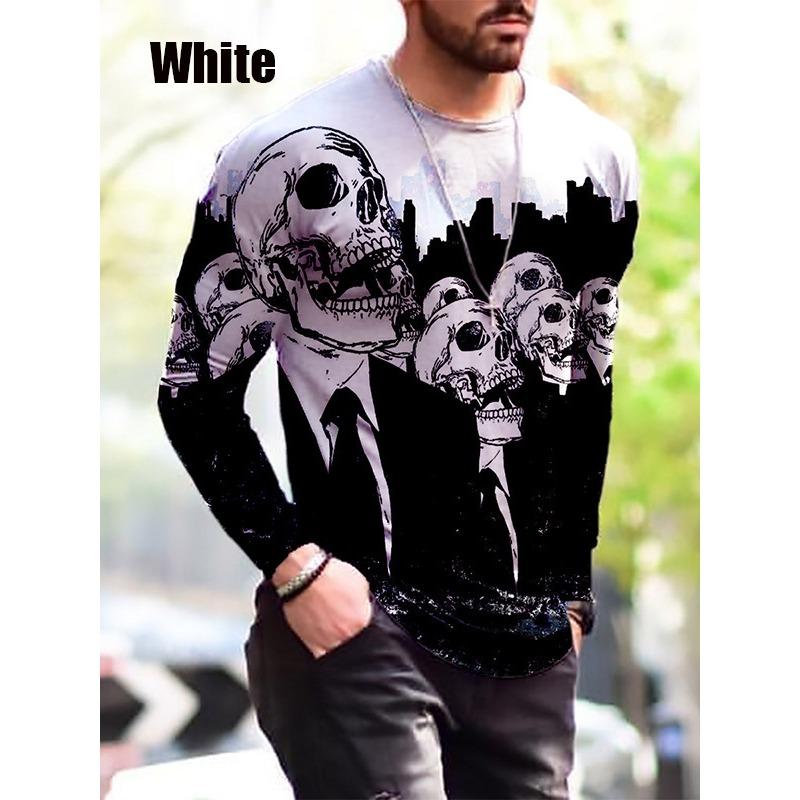 Forever Men Heren lente- en herfst T-shirt met lange mouwen Heren losse ronde hals hoodie 3D-geprint bedrukte top met lange mouwen S