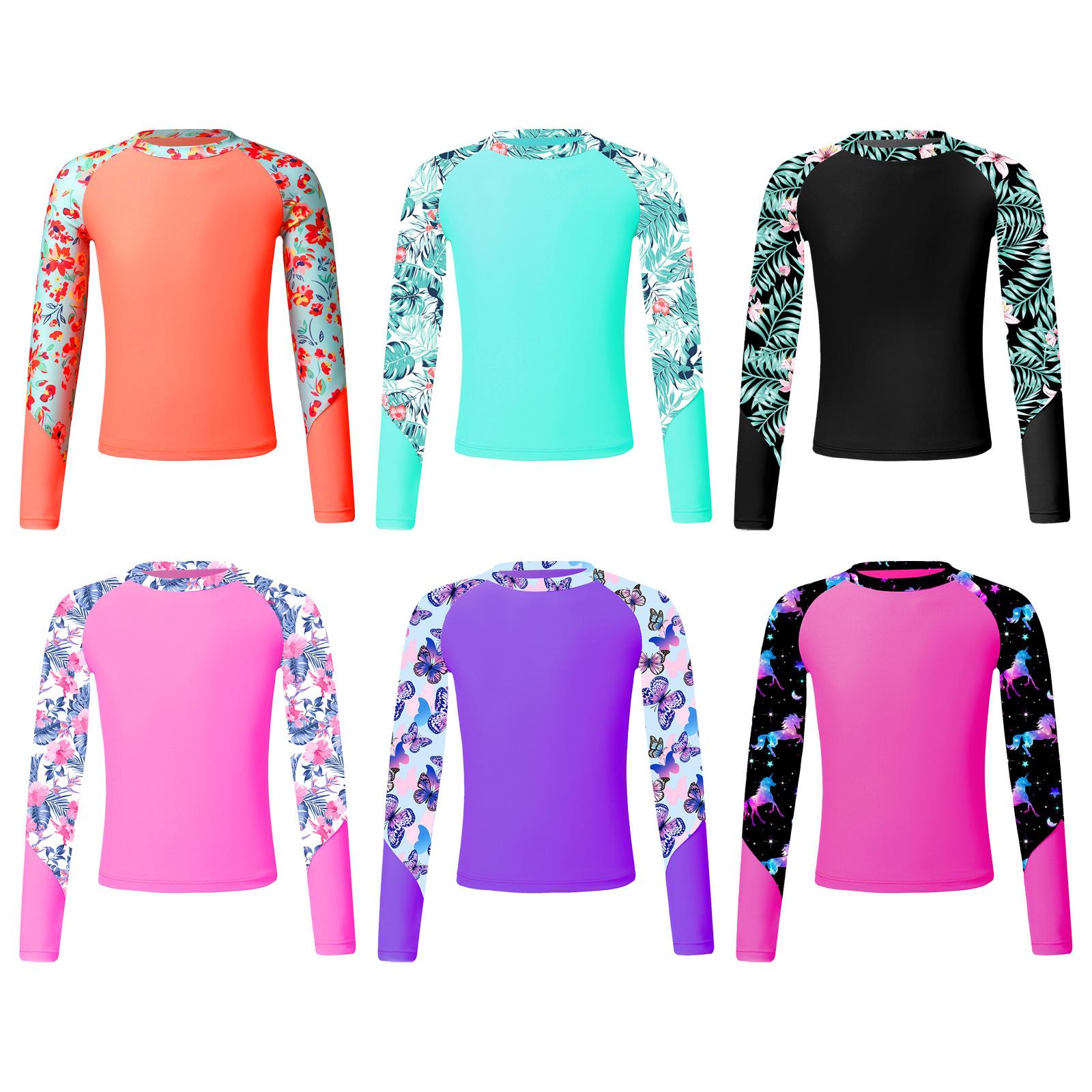 Aislor Meisjes Lange Mouw Rash Guard Top T-shirts Zwemmen Zonbescherming Snel Droog Badpak 3-4 Years zwart