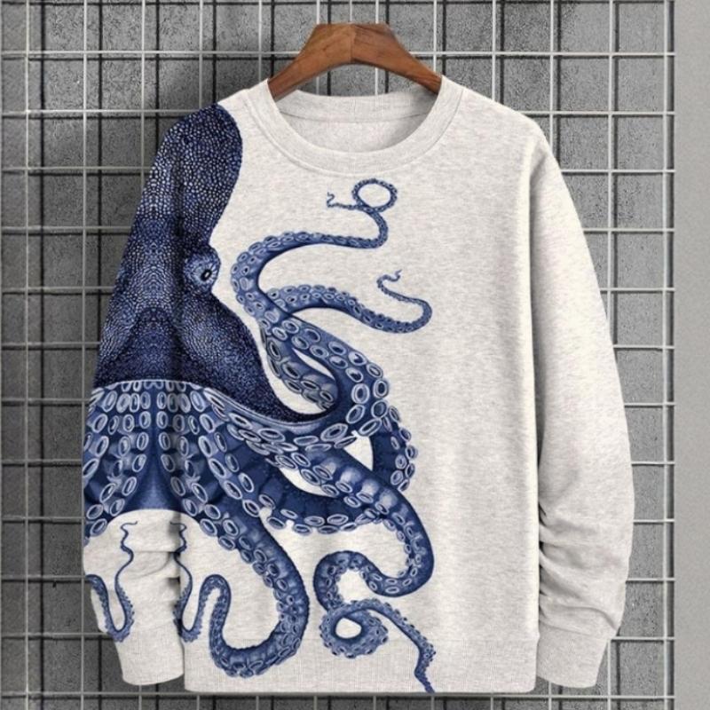 ETST 012 Herfst Heren Sweatshirt 3d Octopus Print Ronde Hals Sweatshirt Voor Heren Hoodies Pullover Zacht Los Oversized Lange Mouw T-shirt S