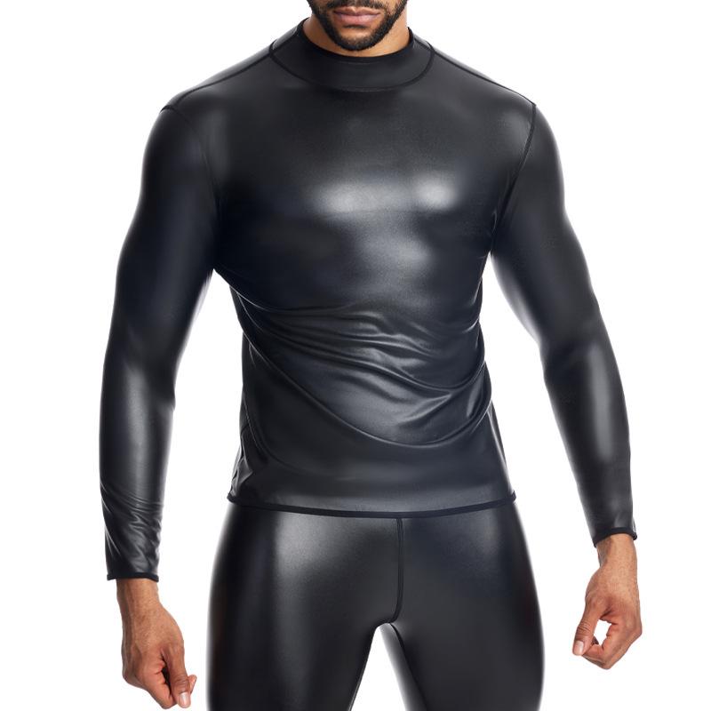 Forever Men Mannen Stand Collar Lange Mouw Leren T-shirt Slank Ondergoed Body Shapers Taille Trainer Korsetten Buik Shapewear Leren Shirts S