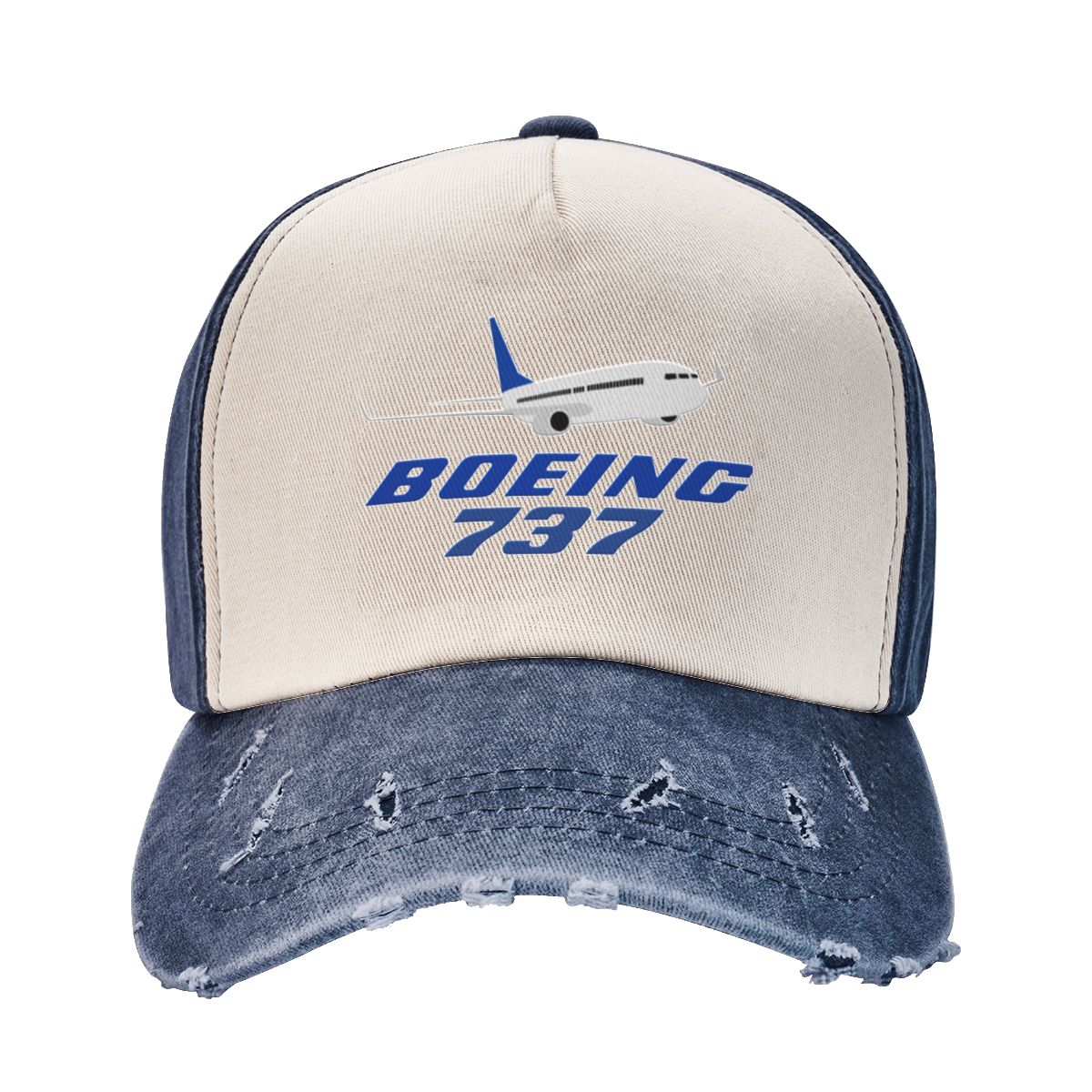 91440118MAC534JW32 Boeing 737 Vliegtuig Trucker Hoeden Merch Casual Distressed Denim Snapback Cap Voor Unisex Stijl Verstelbaar One Size