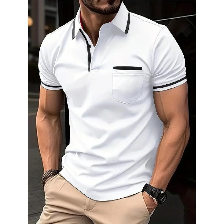 Mingxin clothing Heren Zomer Polo Shirt Heren Knoop Zak Korte Mouw Omslagkraag Sweatshirt S wit