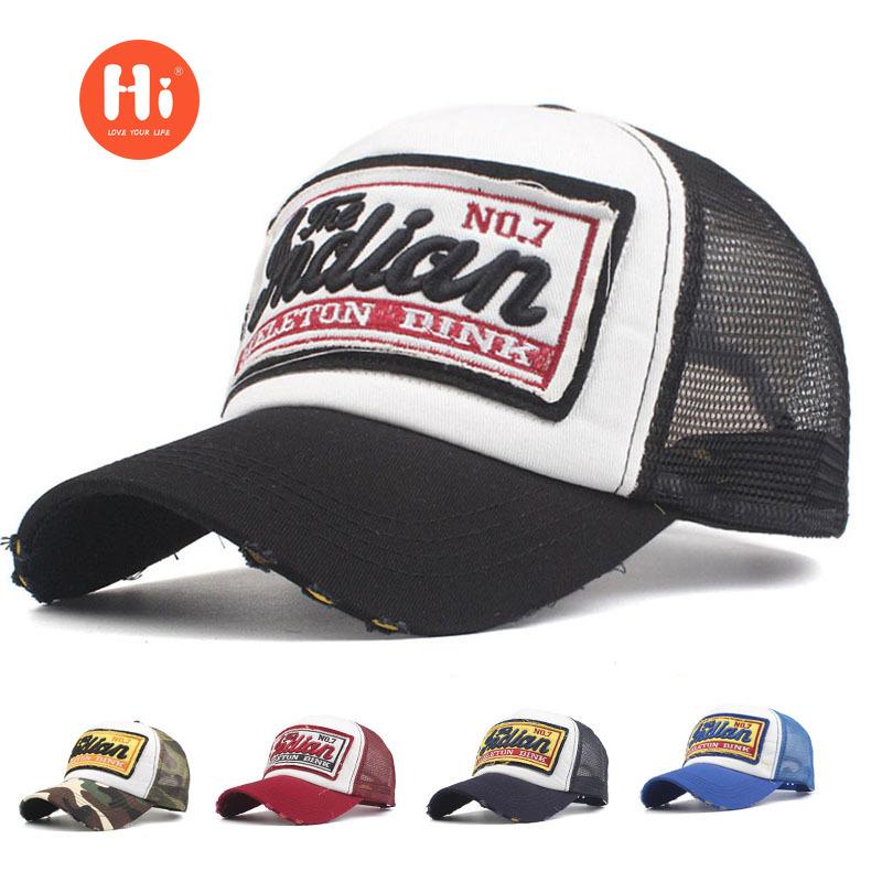 Hi Cap Nieuwe 3D borduurwerk INDIAN mesh baseball cap katoenen baseball cap heren splicing baseball cap Koreaanse versie zwart