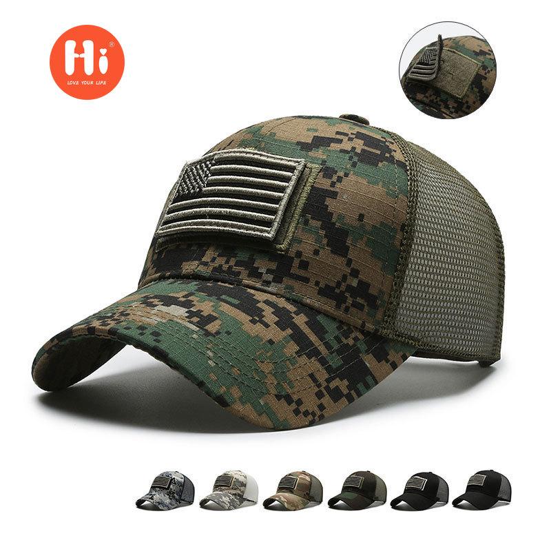 Hi Cap Amerikaanse stempel scheurlabel Klittenband pet outdoor zonbescherming honkbal net hoed tactische heren camouflage hoed adjusable