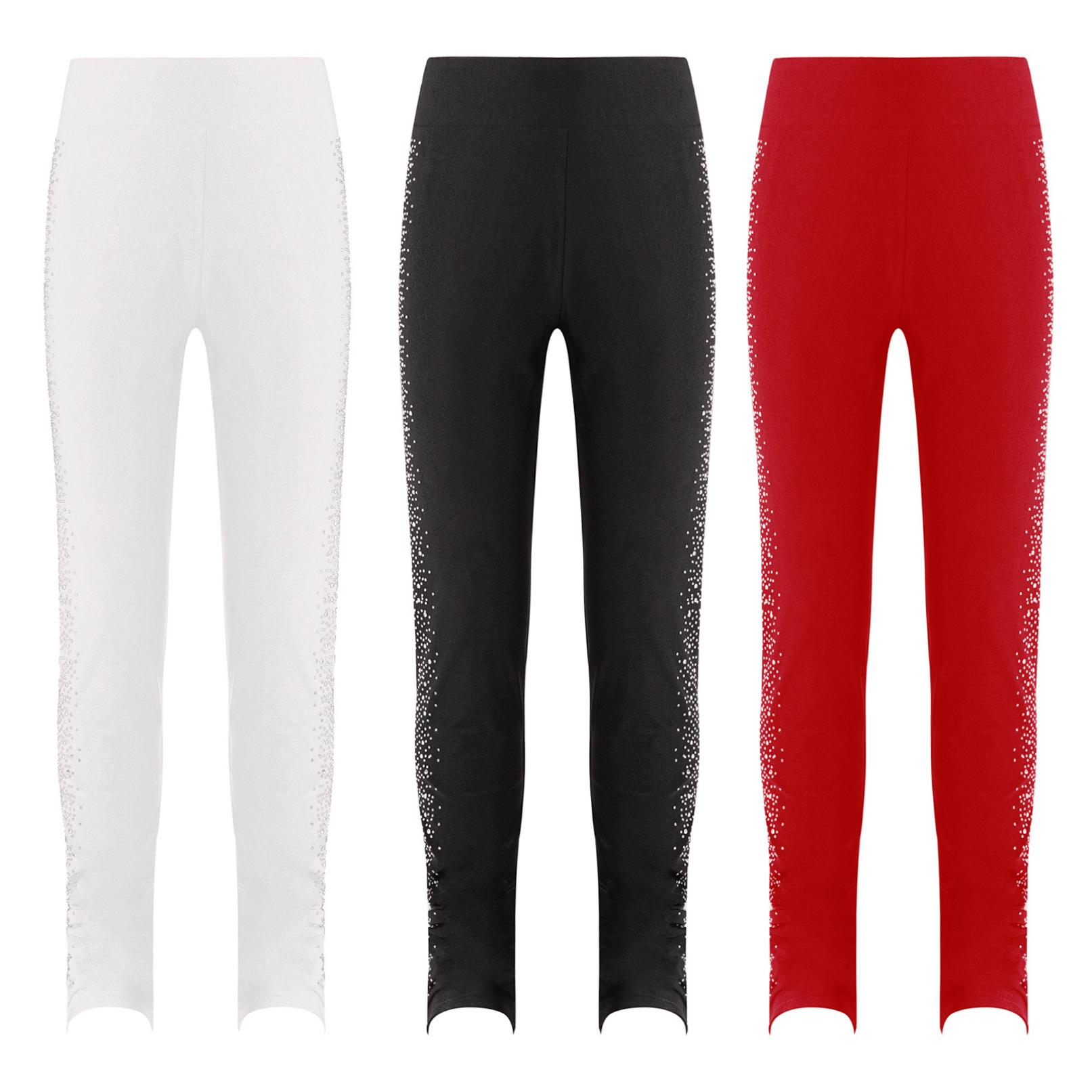 Ranrann Kinderen Meisjes Sparkly Steentjes Kunstschaatsbroek Hoge Taille Elastische Trainingslegging voor Dansgymnastiekprestaties 5-6 Years zwart