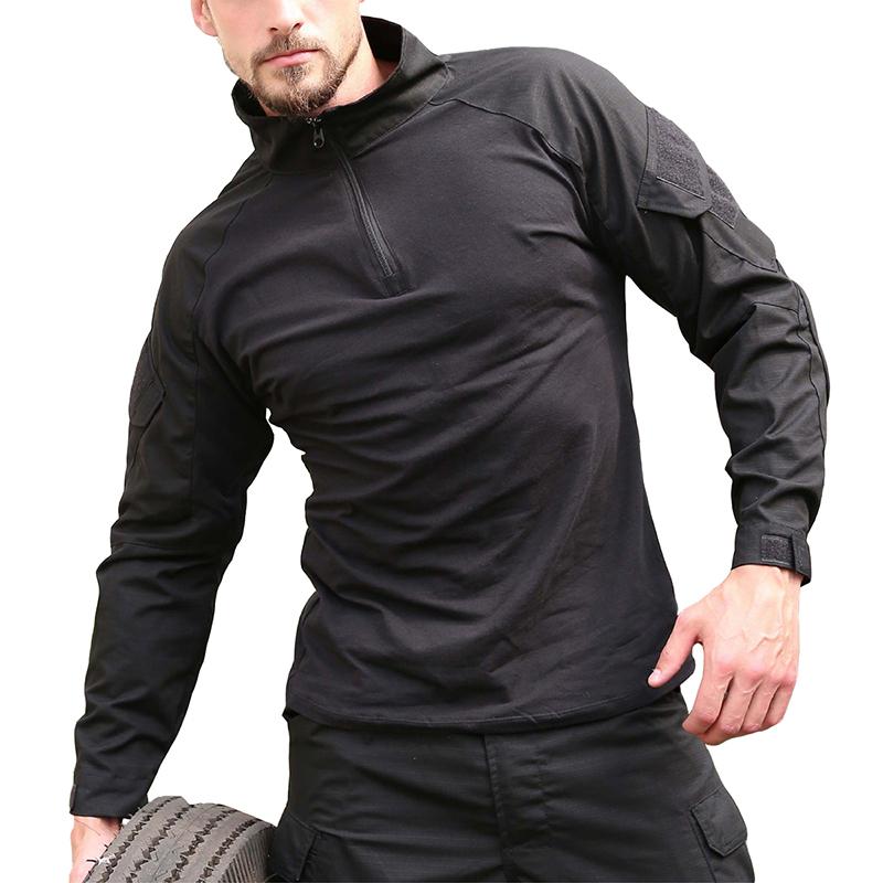VVGUOWEI Legeruniform voor heren, gevechtsshirts met lange mouwen, effen katoen, militair tactisch T-shirt S groen