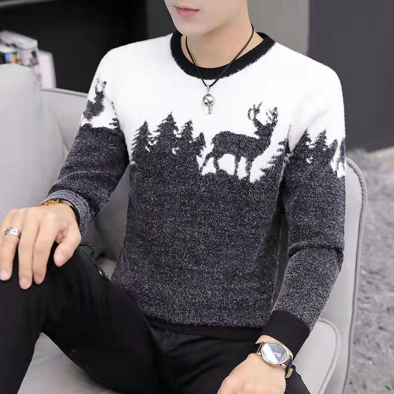 VVGUOWEI Heren Jeugd High-End Dikke Trui Heren Herfst En Winter Koreaanse Versie Van De Trend Van Ronde Hals Trui Heren Shirt XXXL zwart