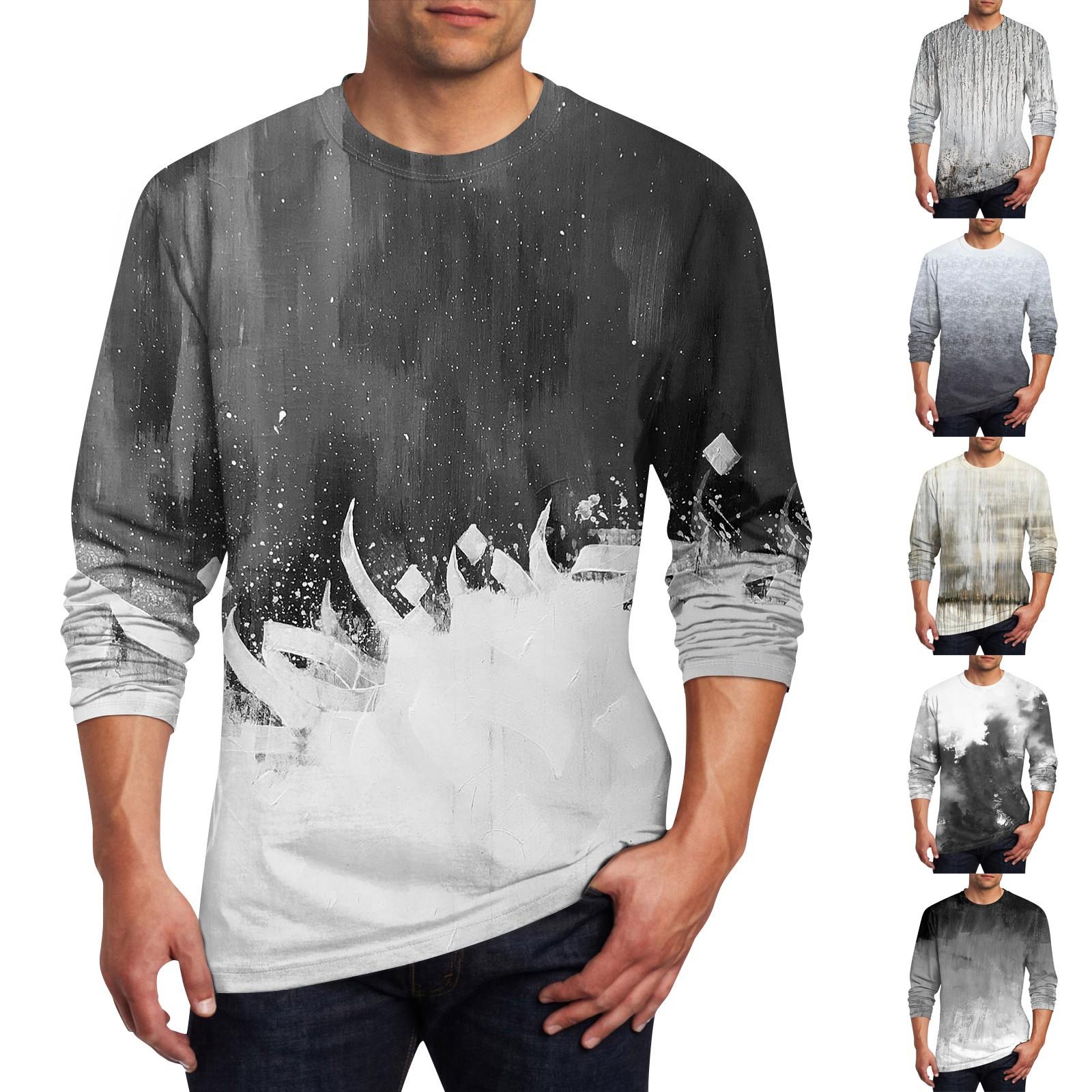 YiGeiWoLiGiaoGiao Heren T-shirt O-hals Kleding Kleding Buiten Lange Mouw Print Modeontwerper Vintage XXXL
