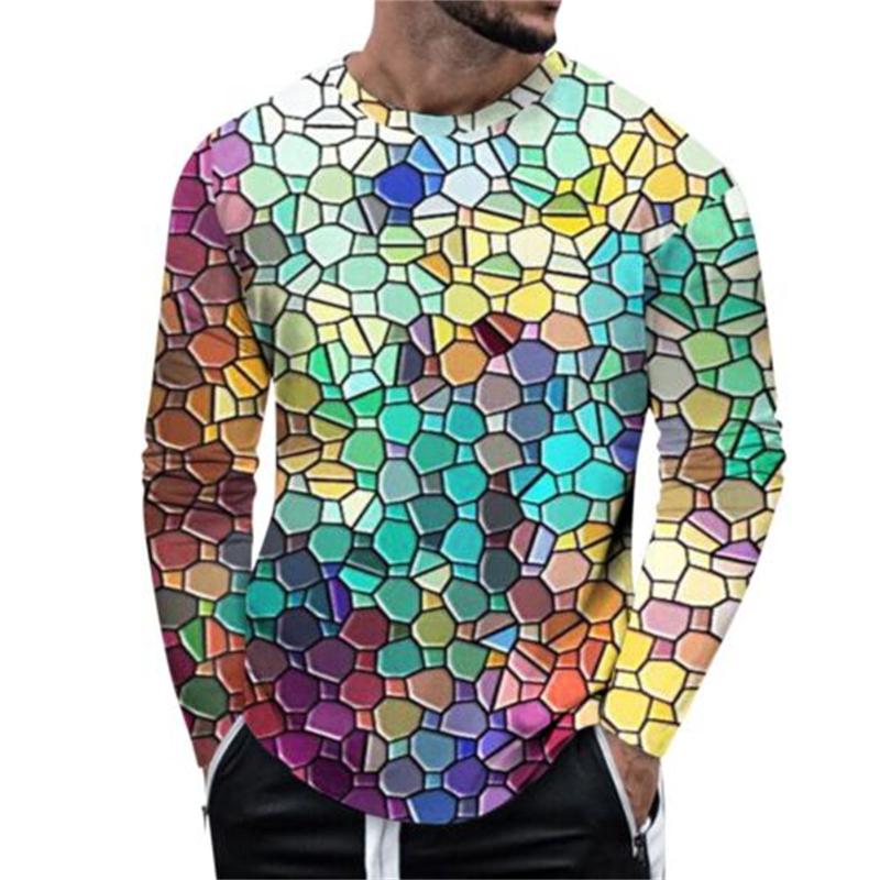 ETST 009 Lente Herfst Lange Mouw Heren 3D T-shirts Arnival Sequin Street Patroon Bedrukking Heren Tops 4XL Plus Size Losse Casual T-shirts S
