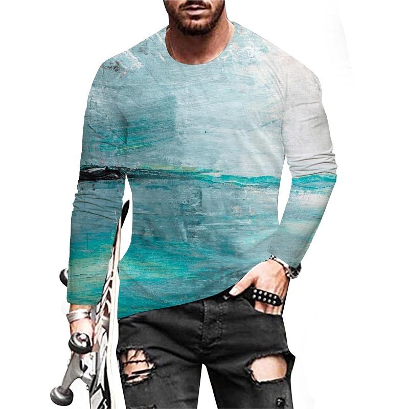 Forever Men Heren lente- en herfst T-shirt met lange mouwen Heren losse ronde hals hoodie 3D-geprint bedrukte top met lange mouwen S