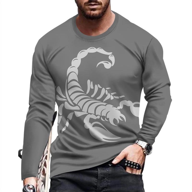 Forever Men Heren lente- en herfst T-shirt met lange mouwen Heren losse ronde hals hoodie 3D-geprint bedrukte top met lange mouwen S