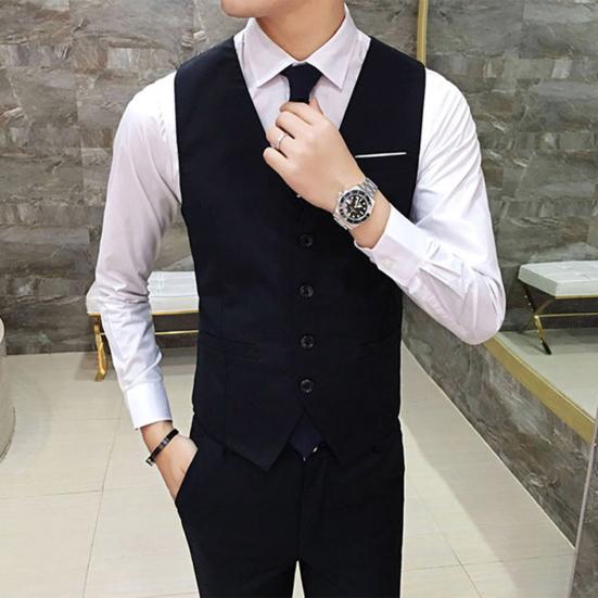 NovaNet Heren formeel vest V-hals mouwloos slim fit formeel pak vest effen kleur bruidegom vest werkkleding M zwart