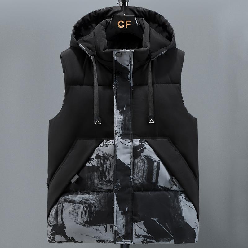 Smiao Plus Size M-8XL Winter Warm Vest Heren Buitenkleding Capuchon 2024 Mode Mouwloze Jassen Casual Dikke Heren Parka's M zwart