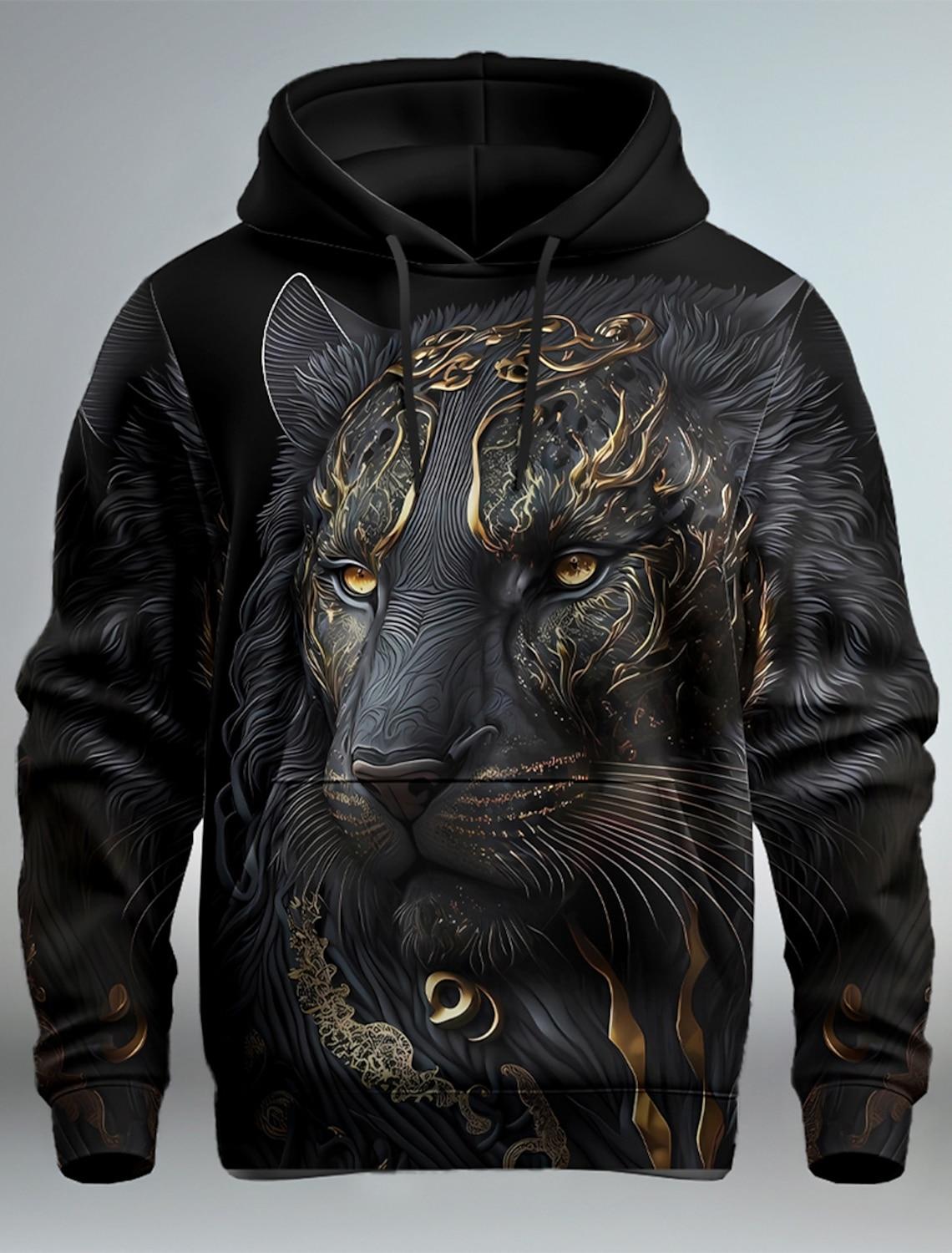 ETST 05 Grafische Leeuw Herenmode 3D Print Hoodie Streetwear Hoodies Lange Mouw Capuchon Print Voorzak Lente Hoodie Sweatshirt S