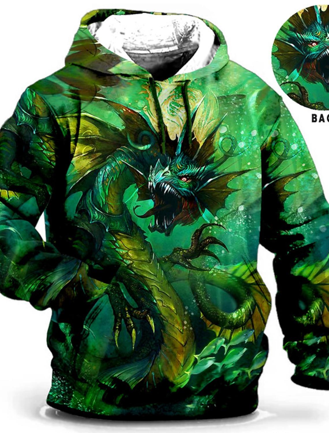 ETST 07 Chinese Nieuwjaar Draak Hoodie Heren Grafische Dierenprints Dagelijks Klassiek Casual 3D Pullover Streetwear Hoodies Lange Mouw Capuchon L