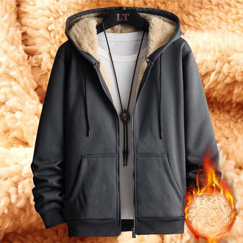 JOHO - CarGear Winter Heren Jas Warm Lam Fleece Trui Jeugd Plus Fluwelen Dikke Jas Casual Capuchon Jas Cardigan XXL zwart