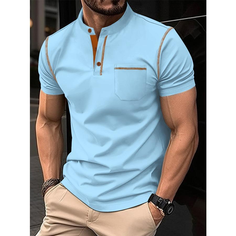 No. 11 Fashion Heren Zomer POLO Shirts Opstaande Kraag Zak Korte Mouw Tops Heren Sport Polo Shirt S zwart