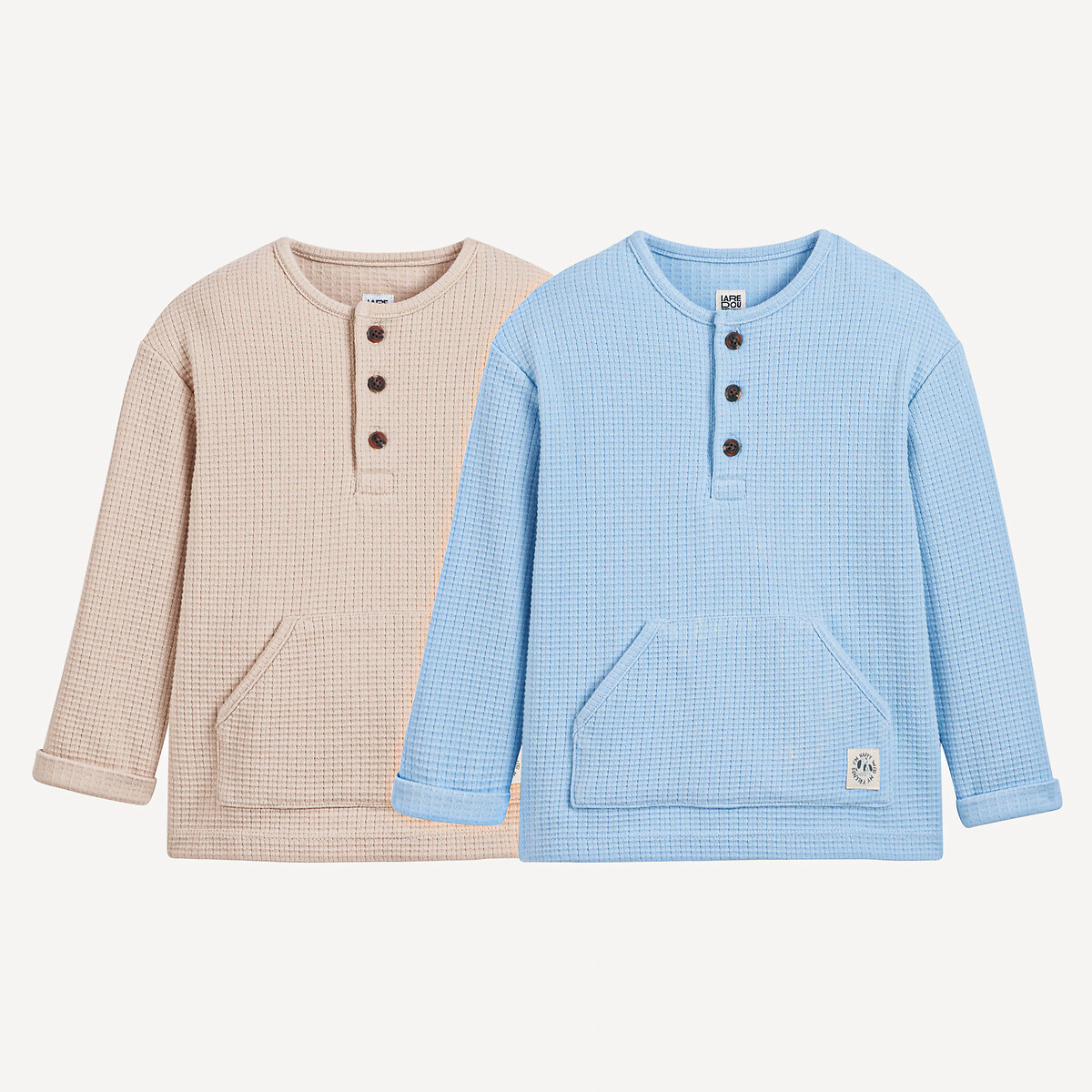LA REDOUTE COLLECTIONS Set van 2 T-shirts met lange mouwen, gewafelde stof