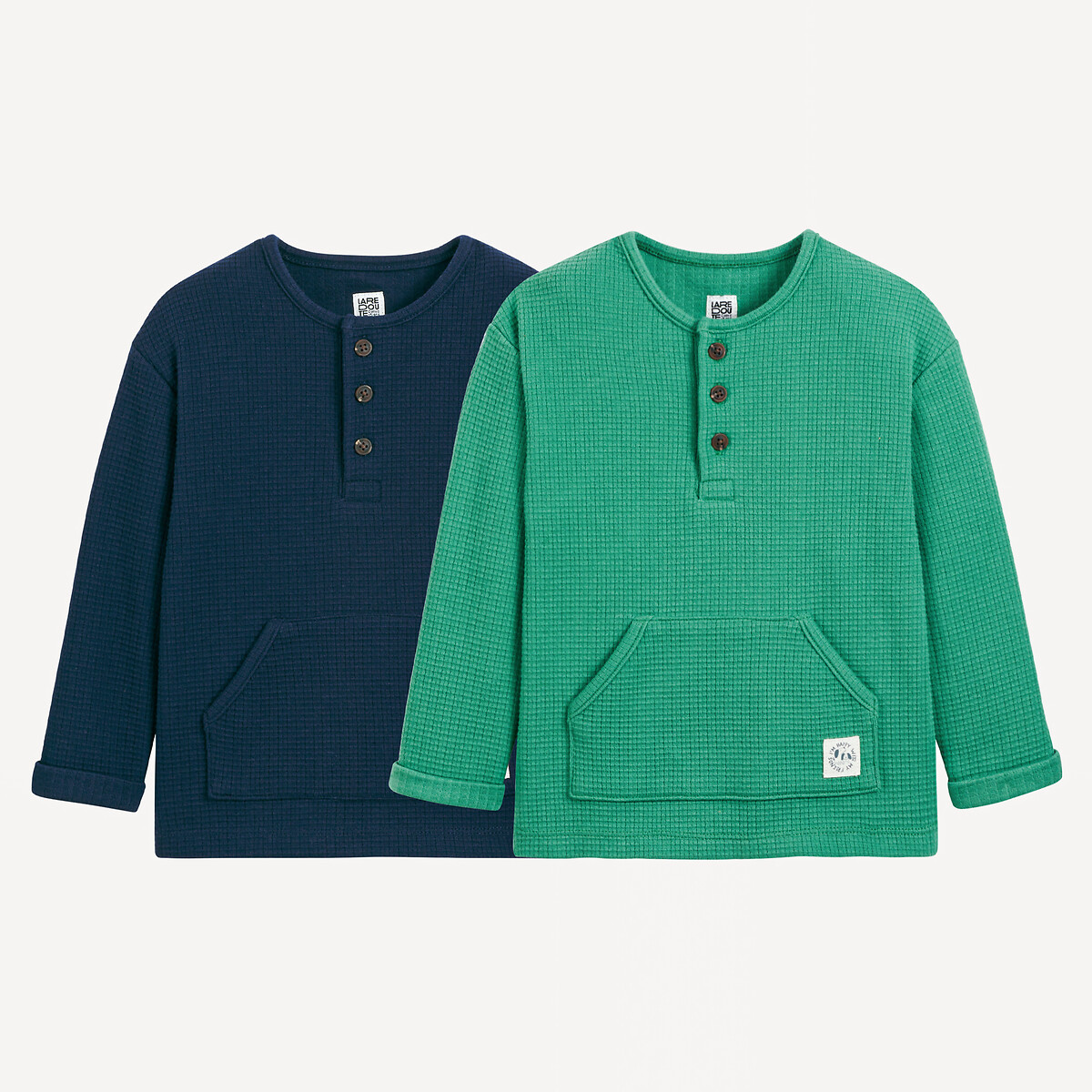 LA REDOUTE COLLECTIONS Set van 2 T-shirts met lange mouwen, gewafelde stof