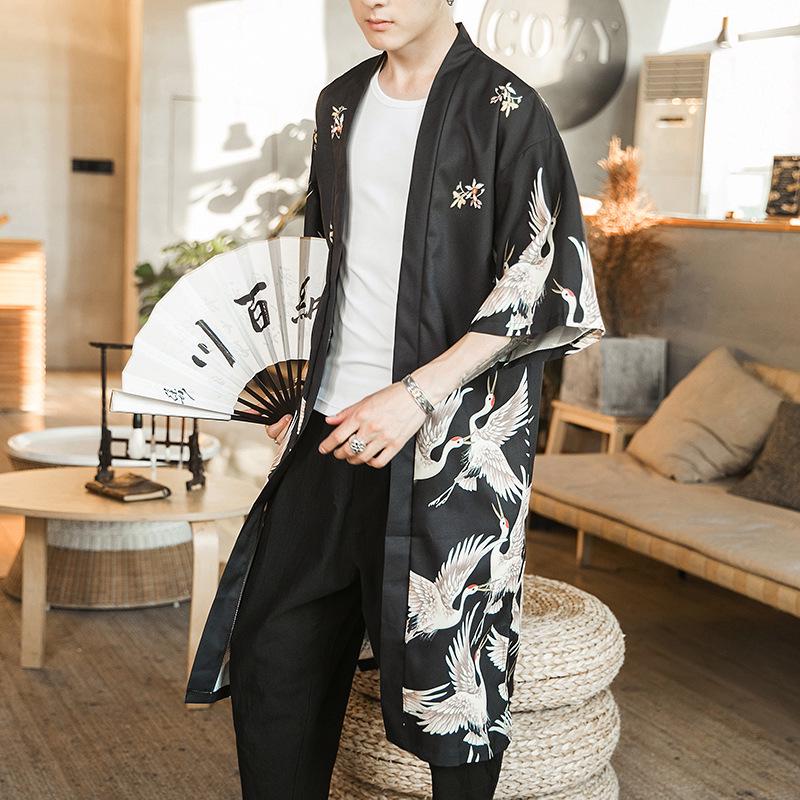 DSorothy Mannen Japanse Kimono Cardigan Mannen Samurai Kostuum Kleding Kimono Jas Heren Kimono Shirt XXXXXL zwart