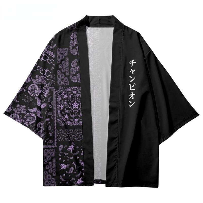 SHIZI Patchwork Paars Paisley Print Shirt Traditionele Haori Cosplay Kimono Dames Heren Harajuku Japanse Mode Cardigan XS