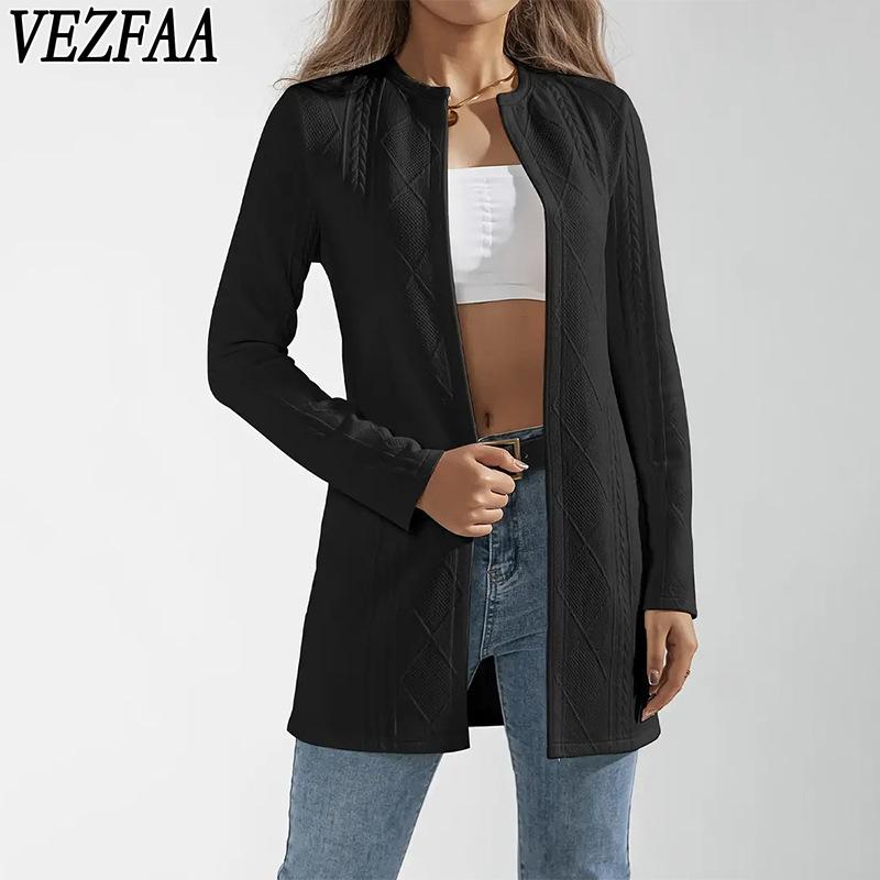 VEZFAA Damesmode Casual Lente Herfst Effen Kleur Print Lange Mouw O-hals Blouses & Shirts S wit
