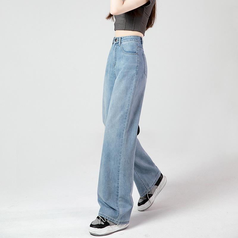 Femme Dress Hoge taille wijde pijpen losse rechte pijpen gedrapeerde jeans S zwart