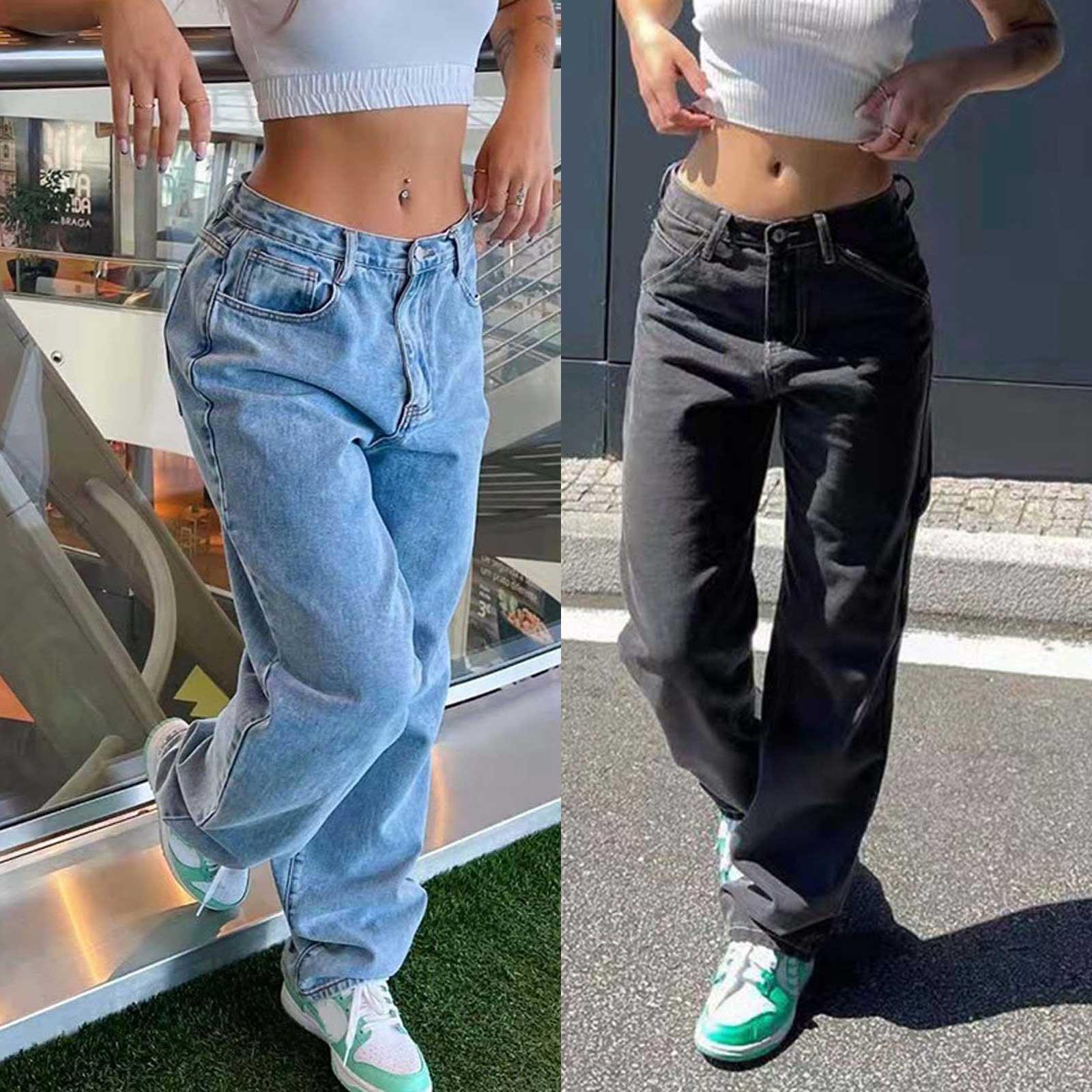 Xingben Two Hiphop-mode voor dames, effen kleur jeans, trainingsbroek, joggingbroek, joggingbroek M blauw