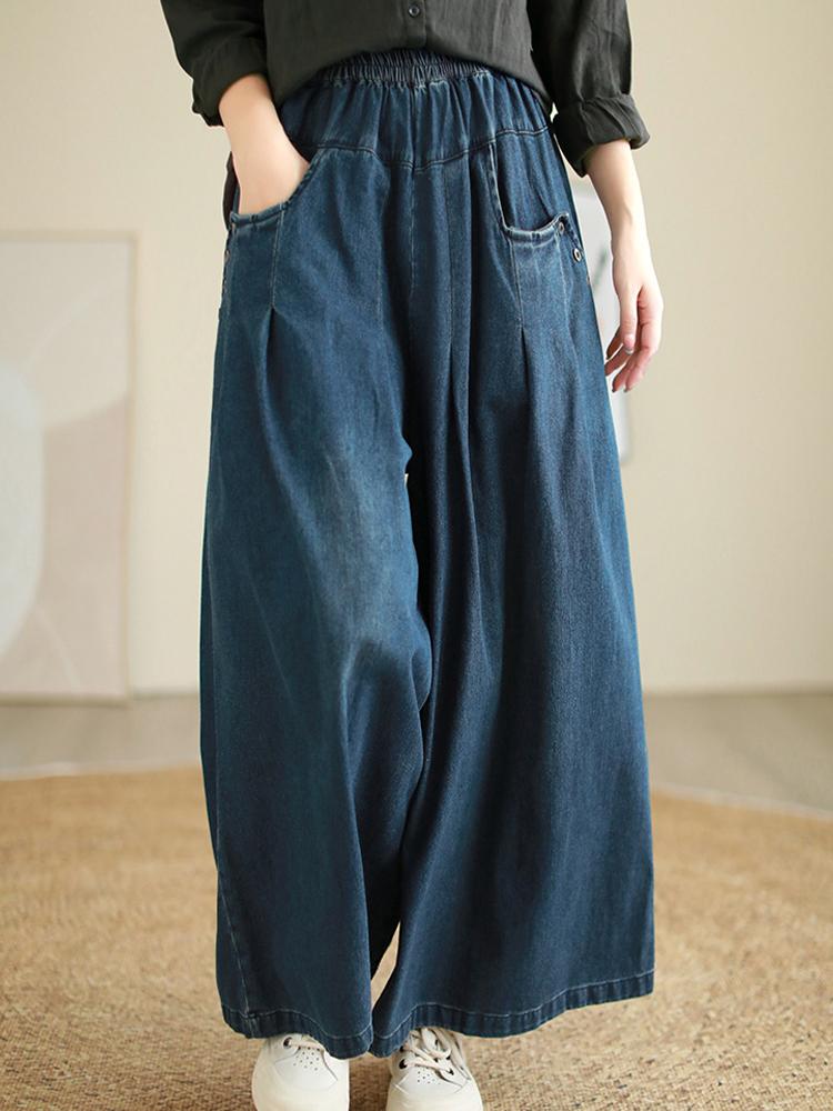 Yoxier Max LuLu Koreaanse wijde denimbroeken voor dames Lente 2024 Vrije tijd Klassieke vintage losse jeans Dames Harajuku Elegante harembroek L blauw