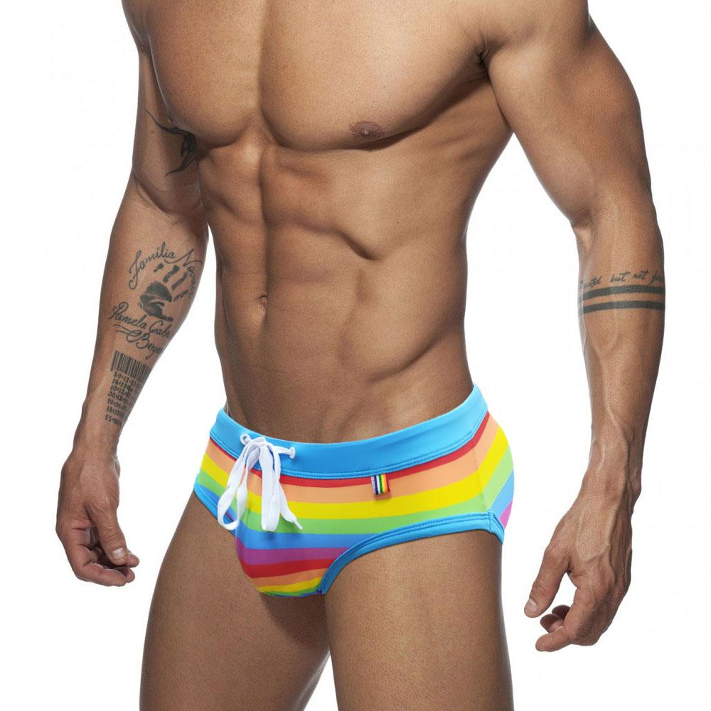 UXH Fashion Pride Stripe Bikini Rainbow Heren Kort Sexy Badpak voor Heren Surfbadmode Laagbouw M blauw