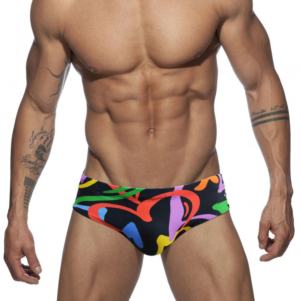 UXH Fashion Heren zwemslips zwarte lijnkleur lage taille strakke pasvorm sexy badmode strandkleding bruinen surfen M zwart