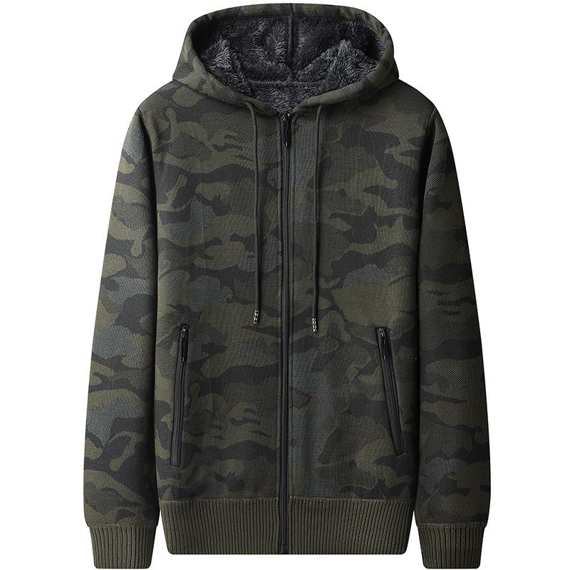 JOHO - CarGear 2024 Heren Zip Up Hoodie Camouflage Zware Winter Capuchon Sweatshirt Fleece Gevoerde Warme Jas Mannelijke Streetwear Casual Hoodies L legergroene kleur