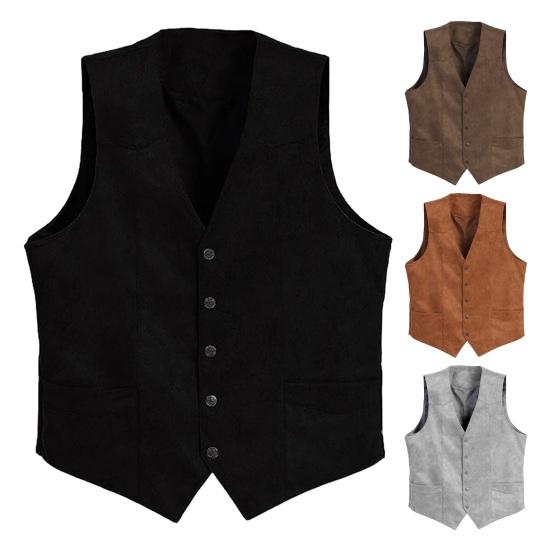 Tianhangyuan Herenpak Vest V-hals Mouwloos Enkelrijs Slim Fit Vest met Zakken Effen Kleur Formeel Zakelijk Vest Jas M lichtbruine kleur