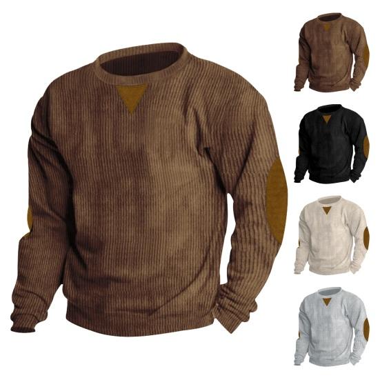 Songmeijuan Heren Herfst Winter Top Kleur Matching Patchwork Lange Mouw Ronde Hals Vintage Zachte Pullover Knopen Casual Gestreept Dagelijks T-shirt Sweatshirt L donkere kaki kleur