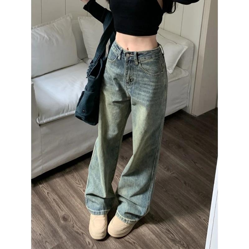 Exotic Deeptown Y2k Baggy Wide Leg Jeans Dames Vintage Streetwear Gewassen Denim Broek Grunge Basic Slouchy Blauwe Broek Dames Lente S blauw