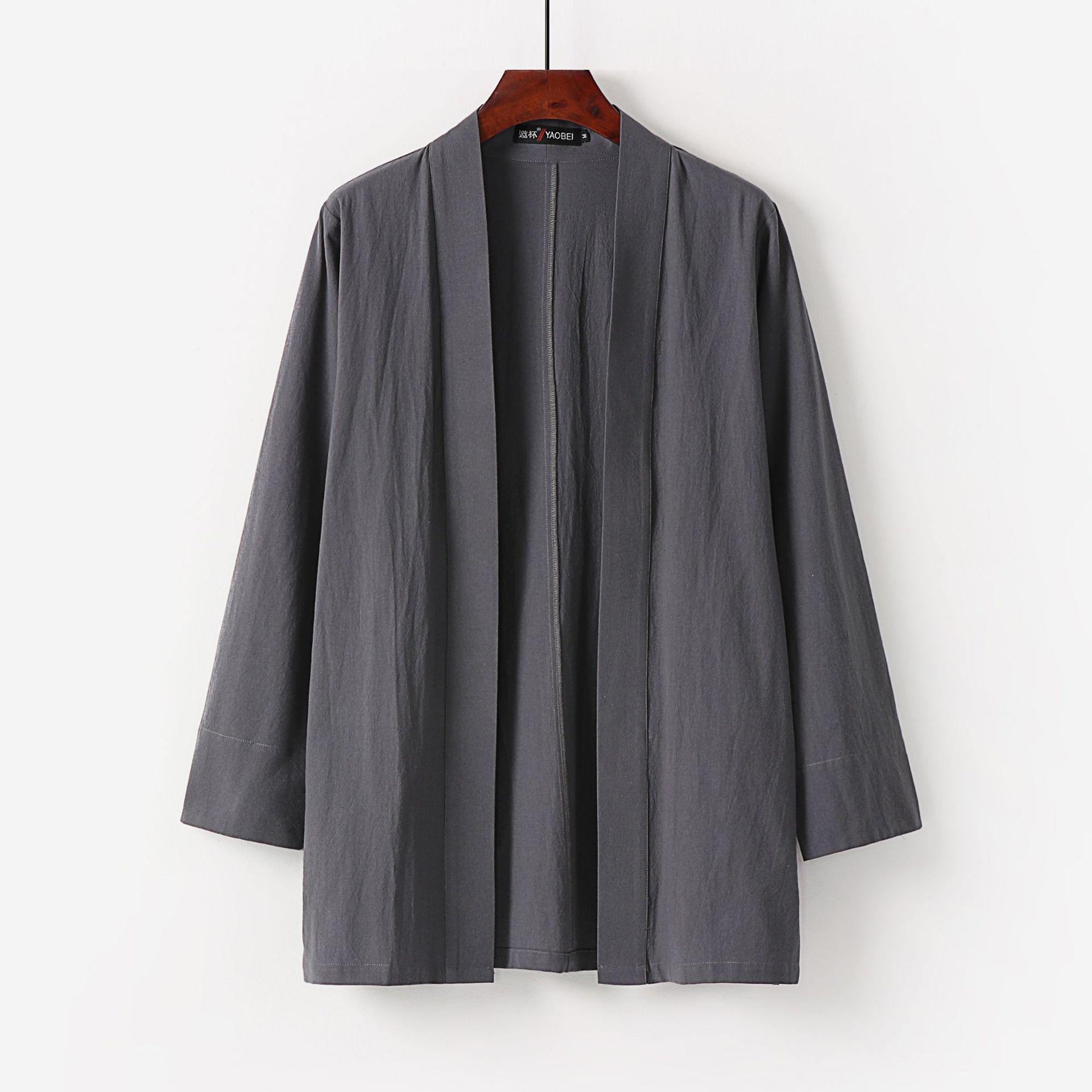 QGOOD Heren Japanse Kimono Cardigan Losse Katoenen Linnen Open Voorkant Casual Zomer Shirt Jassen 9XL wit