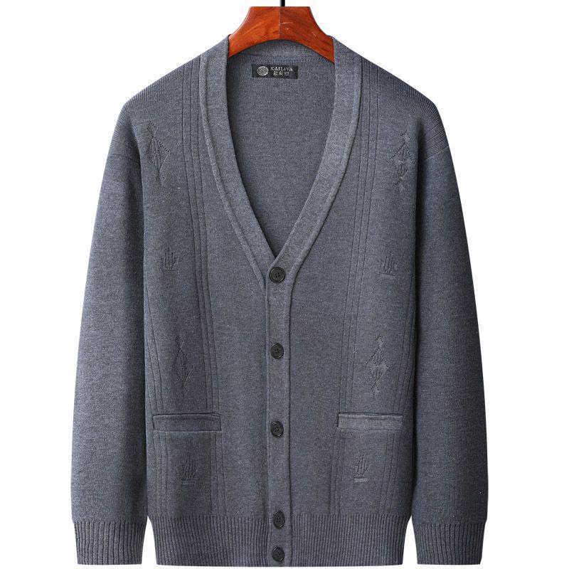 Get one Gebreid herenvest in lente- en herfststijl voor mensen van middelbare leeftijd en ouderen, losse jas met lange mouwen voor oudere mannen, dunne trui. L donkergrijze kleur