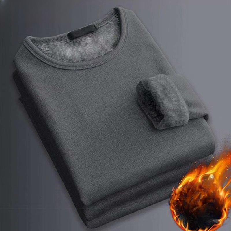 Lucky Black Cat Winter heren lange mouwen thermisch ondergoed T-shirt fleece onderkant shirt ronde hals shirt mode plus fluwelen gewatteerd T-shirt M 40-50KG marineblauwe kleur