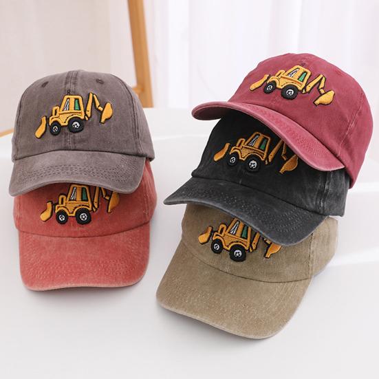 Moke Unisex Kinderen Hoed Gewassen Retro Baseball Cap Cartoon Graafmachine Borduurwerk Lange Rand Anti-UB Zonbescherming Buiten Hoofddeksel Zonnehoed zwart