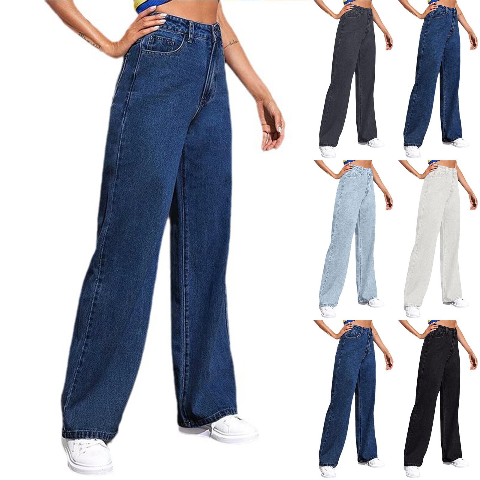 Jiangnan E Damesmode Rechte Casual Veelzijdige Vintage Gedrapeerde Jeans XXXL