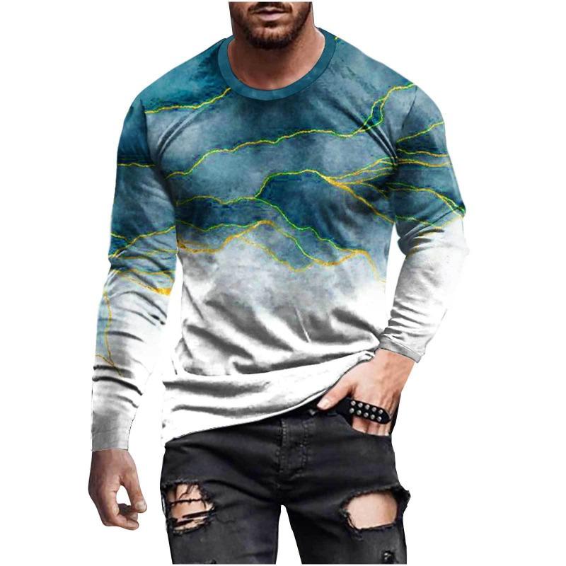 Forever Men Heren lente- en herfst T-shirt met lange mouwen Heren losse ronde hals hoodie 3D-geprint bedrukte top met lange mouwen S