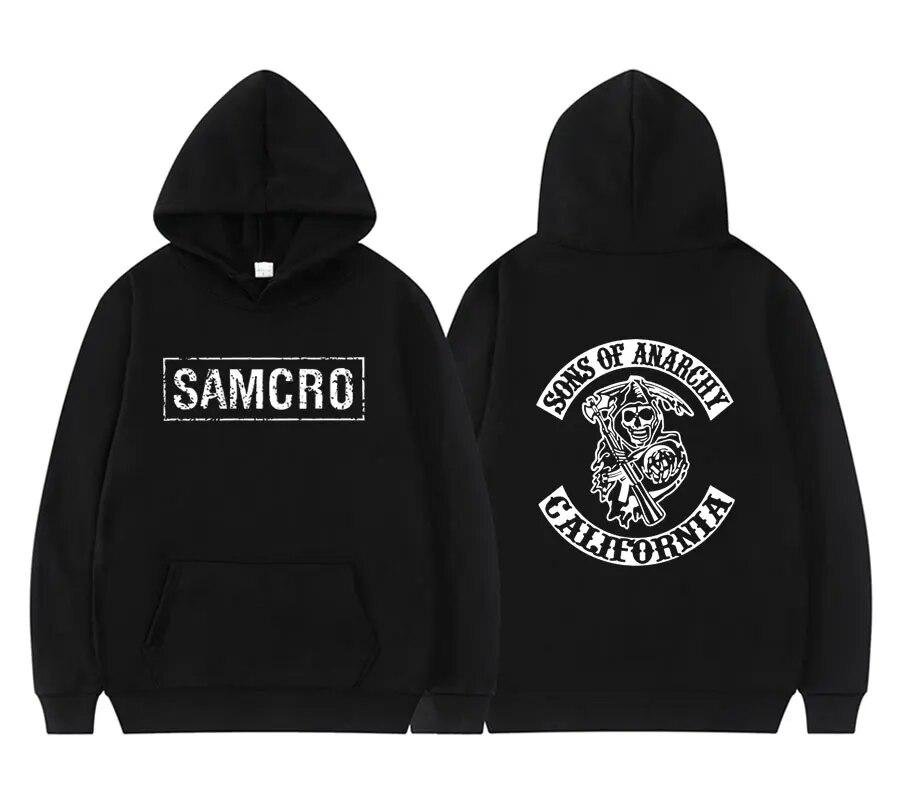 The second face a man Sons of Anarchy SAMCRO Dubbelzijdig bedrukte straatkleding Heren en dames Harajuku merkontwerp hoodie Heren grote L-12XL hooded sweatshirt L zwart
