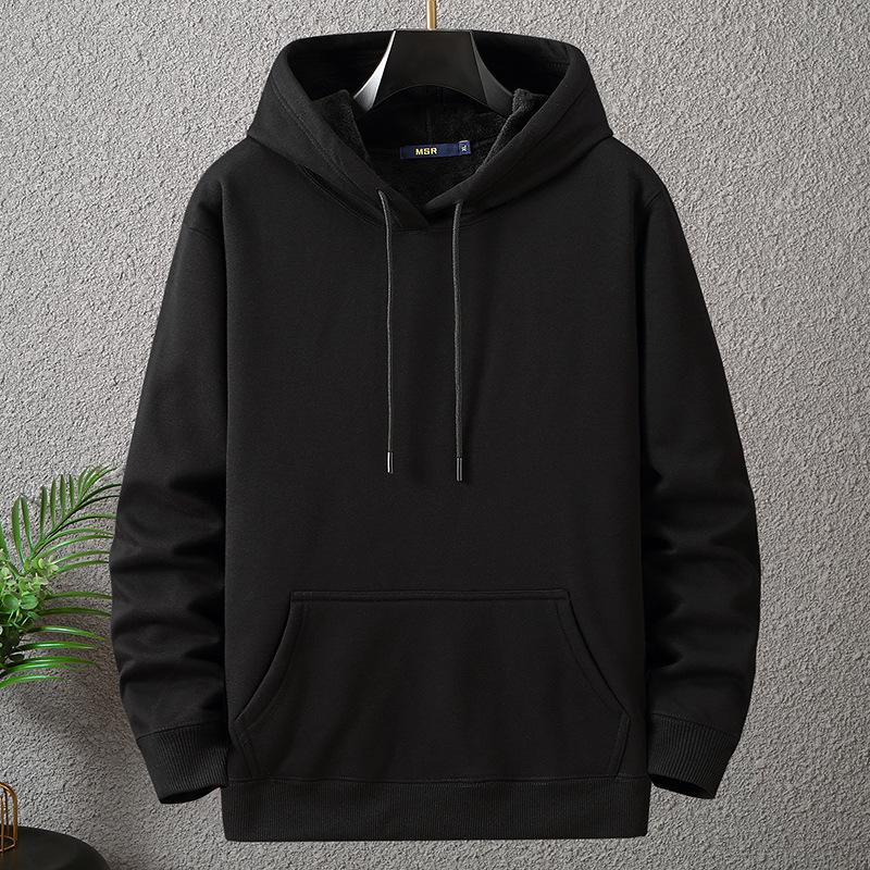 The second face a man Herfst- en winterfleece pullover met capuchon, extra dik en losse pasvorm, grote maat L-12XL, heren superzachte en comfortabele hoodie L zwart