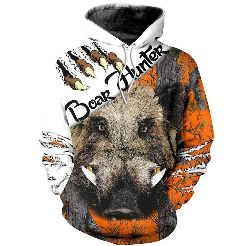 Xiao Xiang Everzwijn Neushoorn Hond Jacht Konijn 3D Print Heren Capuchon Hoodies Jacht Jager Sweatshirts Casual Hip Hop Lente Herfst Kleding L