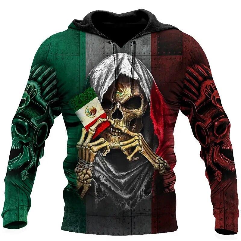 ETST 07 Mexicaanse vlag print hoodie voor heren Mexicaanse hooded sweatshirt vintage gepersonaliseerde herenkleding winter oversized casual pullover 4XL