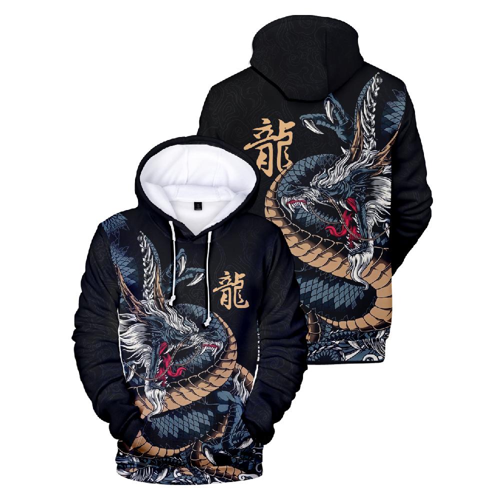 ETST 012 Chinese Draak Grappig Patroon Heren Hoodies Comfortabele Fleece Truien Mode All-Match Zak Streetwear Nieuwe Kleding S