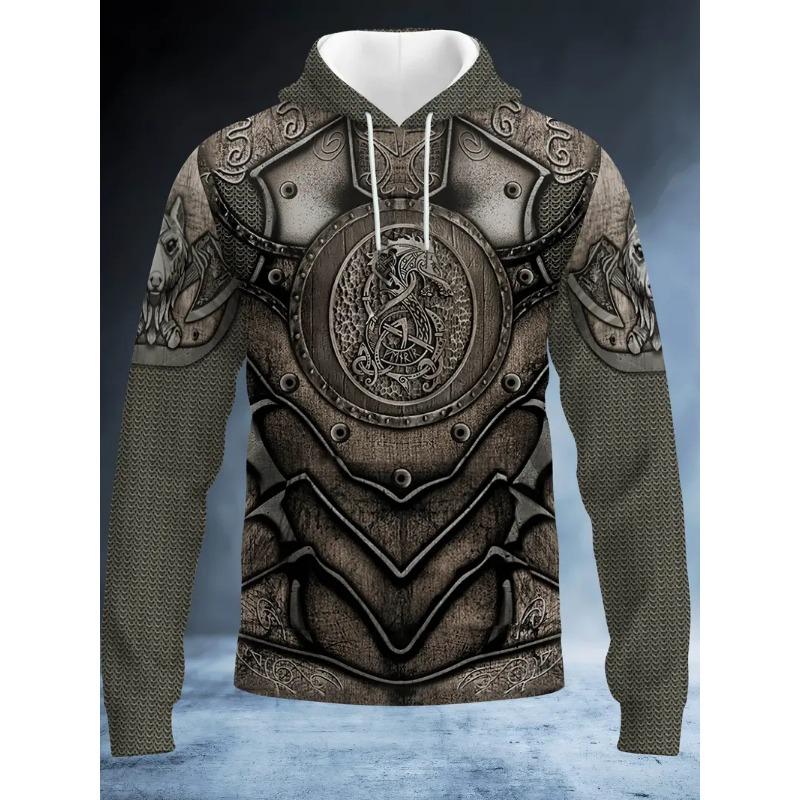 ETST 03 Heren Hoodie Herfst Casual Lange Mouw Capuchon Top Viking Print Outdoor Mode Swertshirt Man Pullover Oversized Kleding S