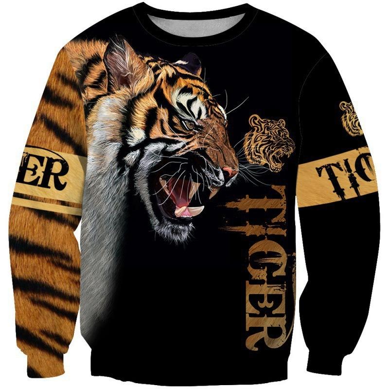 HerSight Sweatshirts Herfst Winter Tijger dieren serie ronde hals hoodie casual heren pullover top 3D geprinte heren hoodie S